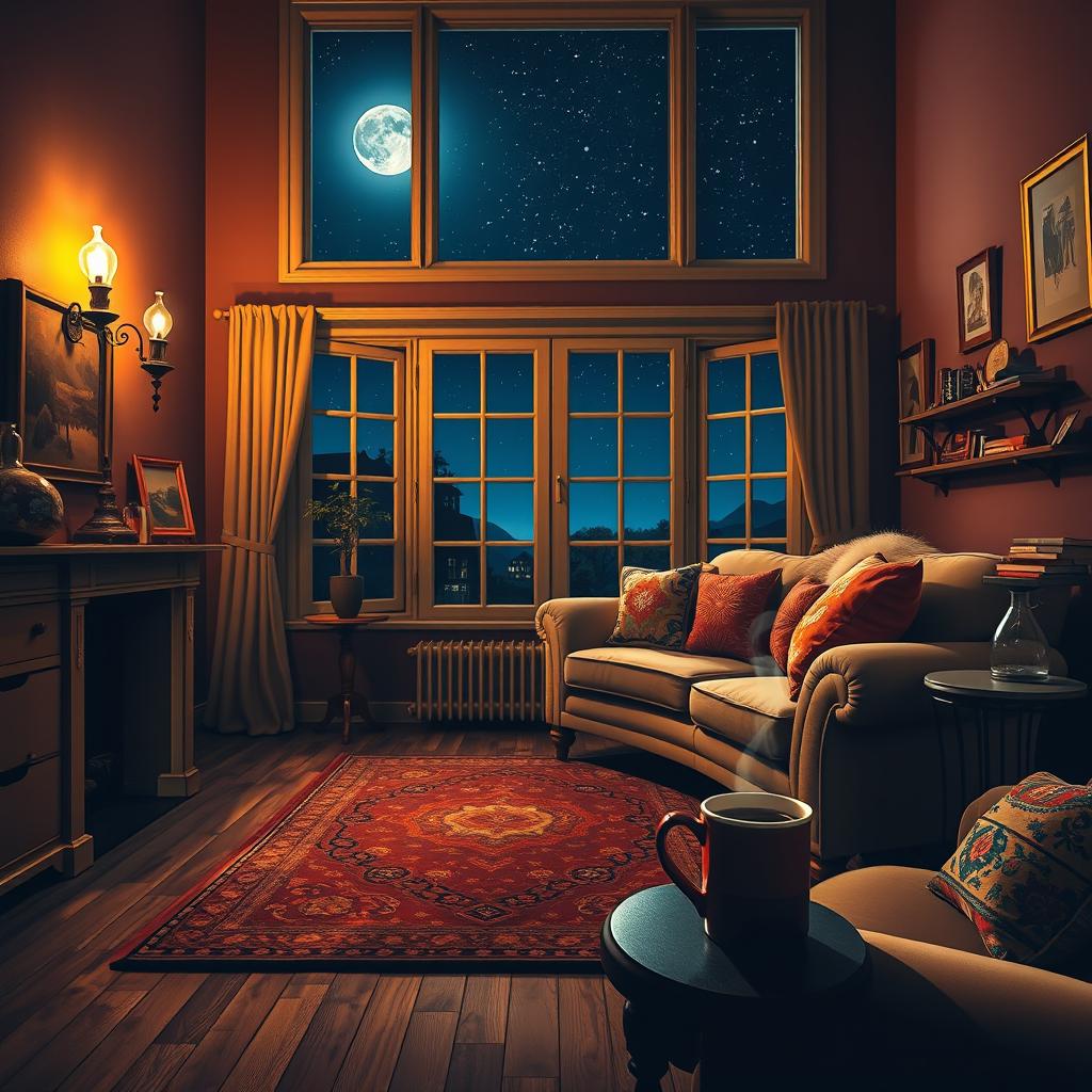 Cozy Nighttime Room Interior with Elegant Furnishings