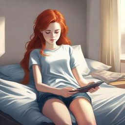 A high-quality digital art rendering capturing a 15-year-old girl with a unique blend of red and blond hair