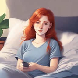 A high-quality digital art rendering capturing a 15-year-old girl with a unique blend of red and blond hair