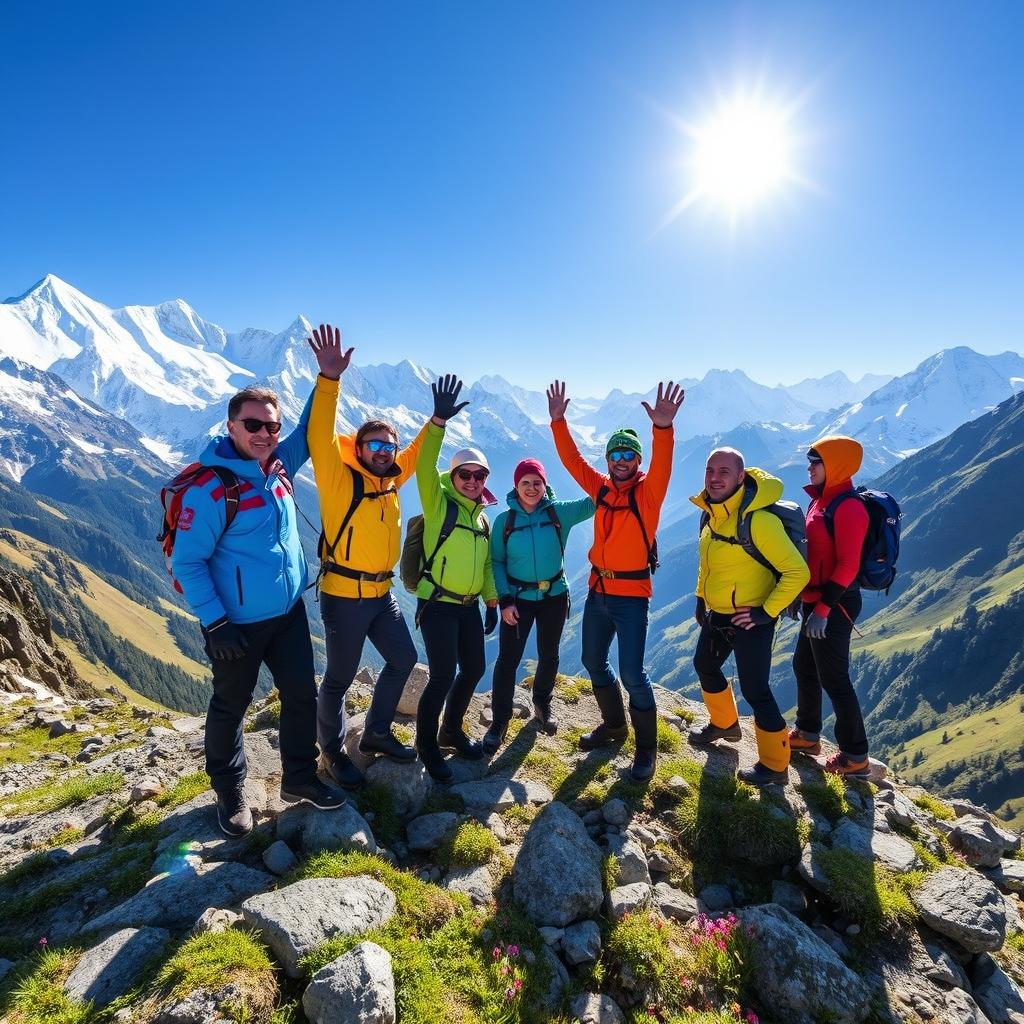 A dynamic and uplifting scene showcasing a Basic Mountain Guide Training session in 2025