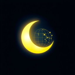 A stunning visual combining a crescent moon and an internet symbol, featuring the moon glowing softly with a deep blue night sky background