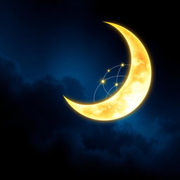 A stunning visual combining a crescent moon and an internet symbol, featuring the moon glowing softly with a deep blue night sky background