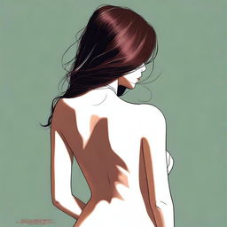 A high-quality digital art piece featuring a brunette woman viewed from the back