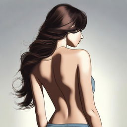 A high-quality digital art piece featuring a brunette woman viewed from the back