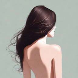 A high-quality digital art piece featuring a brunette woman viewed from the back