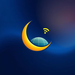 A creative logo design that combines a crescent moon and internet elements, such as a wi-fi signal or globe, in a modern artistic style