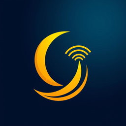 A creative logo design that combines a crescent moon and internet elements, such as a wi-fi signal or globe, in a modern artistic style