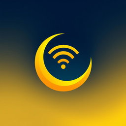 A creative logo design that combines a crescent moon and internet elements, such as a wi-fi signal or globe, in a modern artistic style