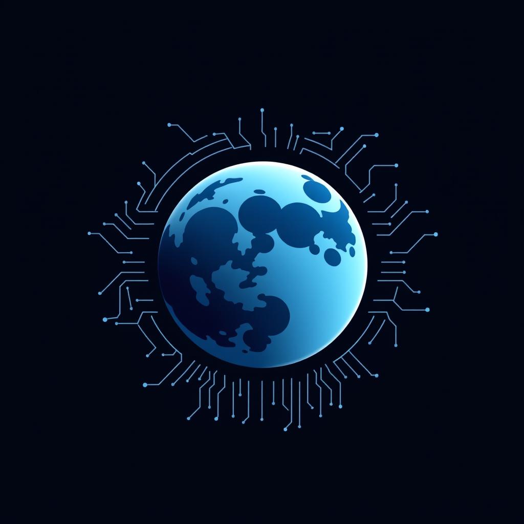 A creative and modern logo design that seamlessly combines a stylized moon with digital elements representing the internet