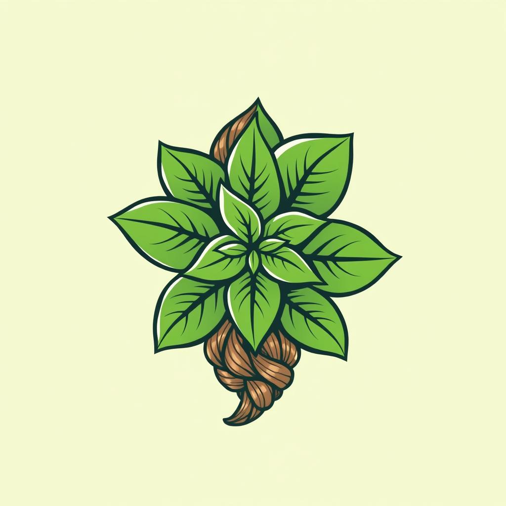 A beautifully designed logo featuring a stylish representation of basil leaves intertwining with a hair braiding texture