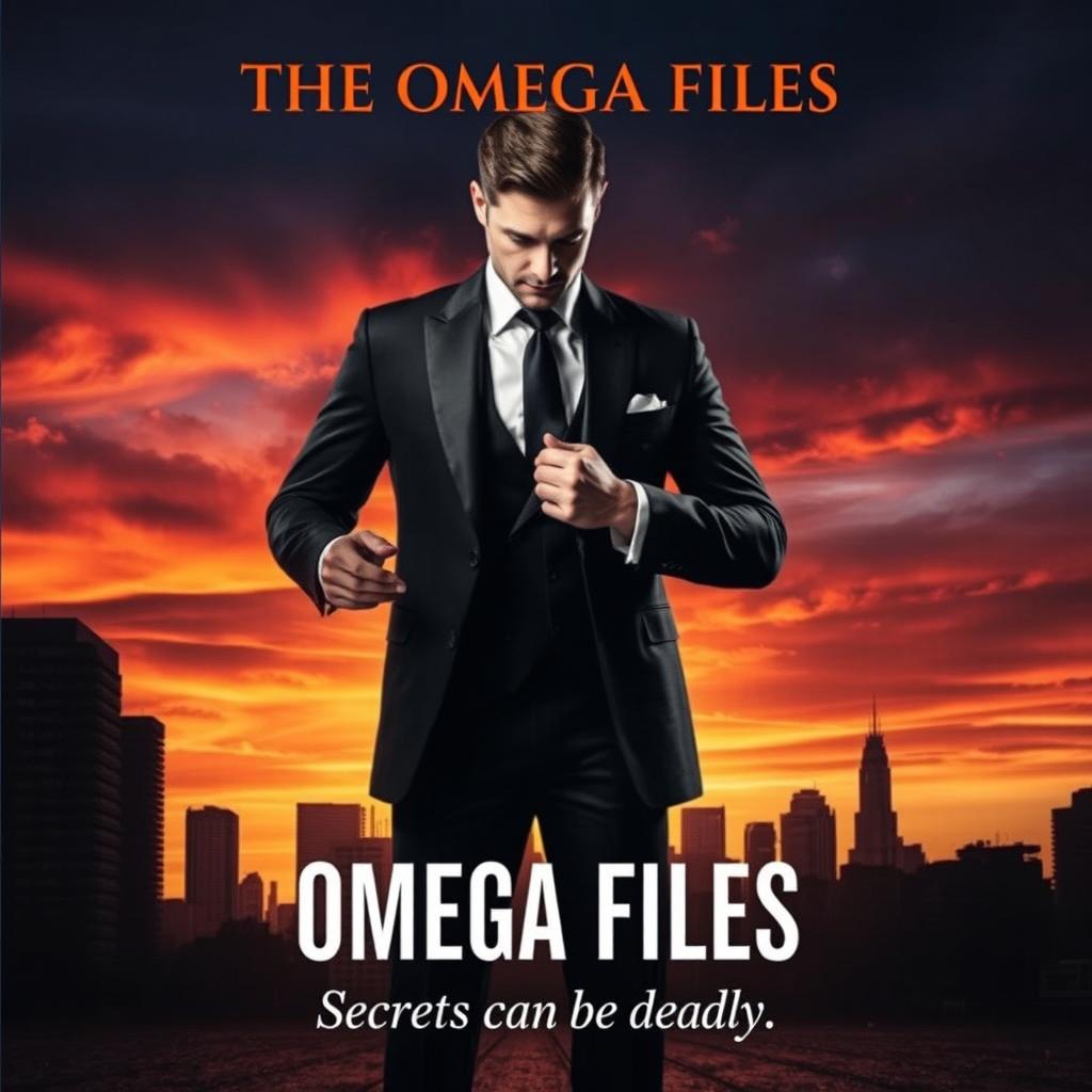 An engaging book cover for a spy thriller titled 'The Omega Files'