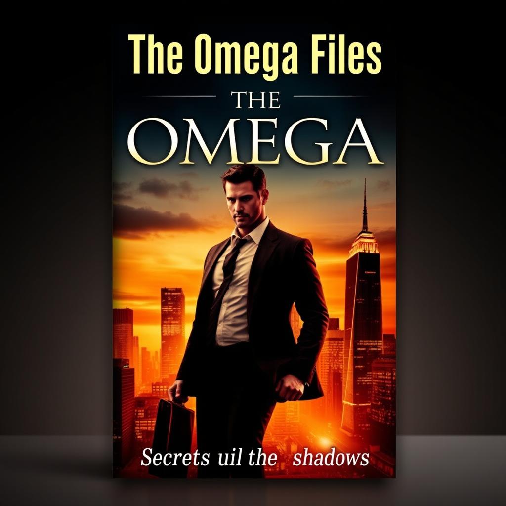 A captivating book cover for a spy thriller titled 'The Omega Files'