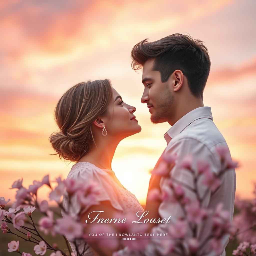 A romantic and soft book cover featuring a young couple gazing into each other's eyes passionately