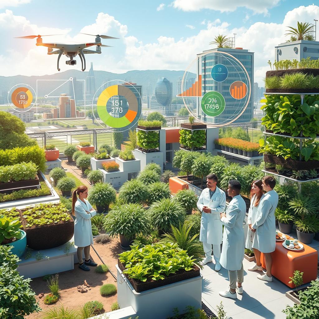 A vibrant and futuristic landscape showcasing advanced soil science techniques
