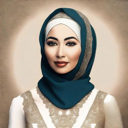 A digital art image showcasing a confident, mature Muslim woman