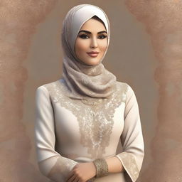 A digital art image showcasing a confident, mature Muslim woman