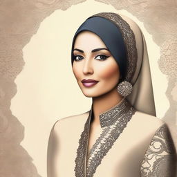 A digital art image showcasing a confident, mature Muslim woman