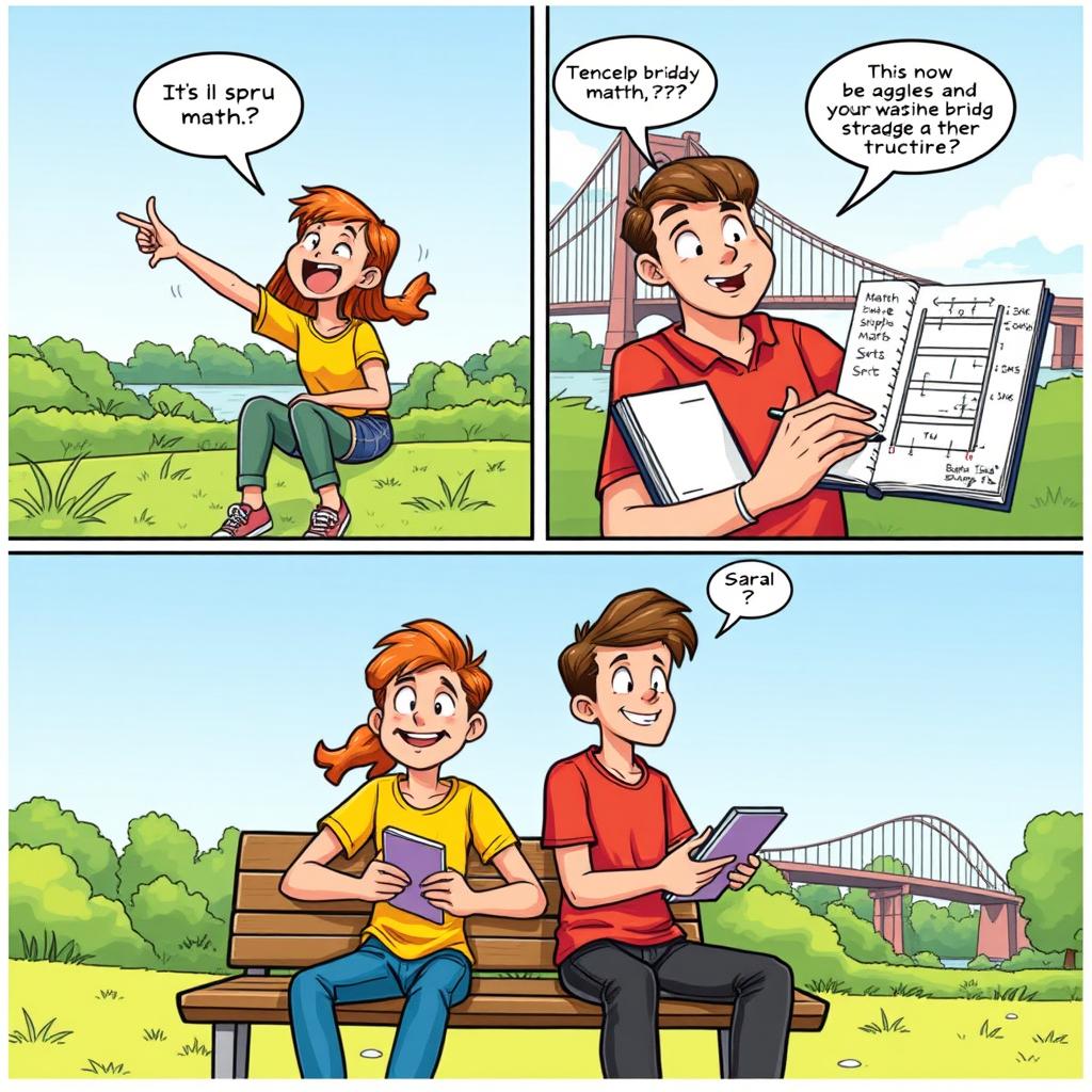 A colorful and engaging comic book panel sequence depicting two friends, Sarah and Tom, enjoying a sunny day at a park