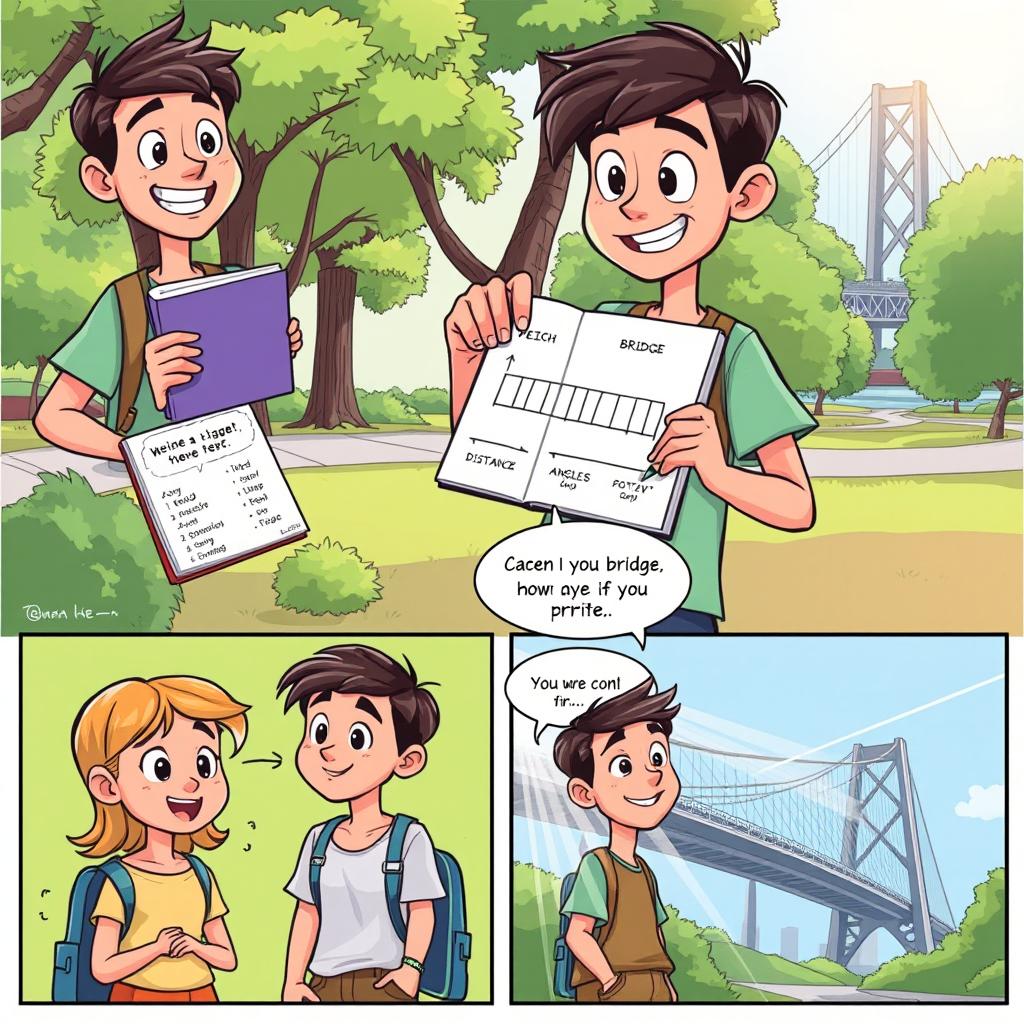 A continuation of a vibrant and engaging comic book sequence featuring two friends, Sarah and Tom, at a park