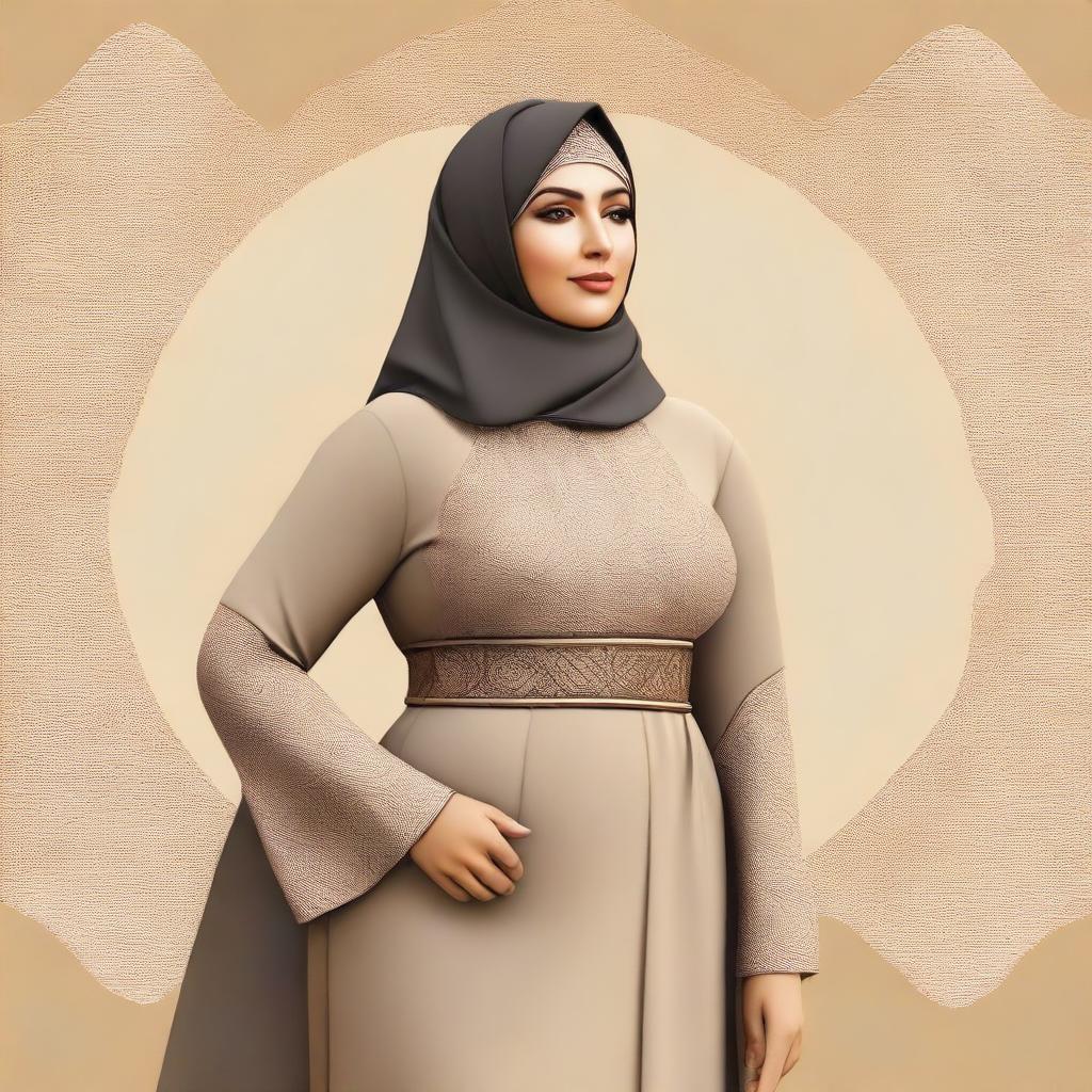 A high-quality digital art image featuring a mature Muslim woman with a curvaceous figure