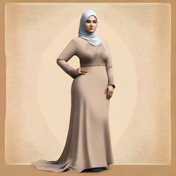 A high-quality digital art image featuring a mature Muslim woman with a curvaceous figure