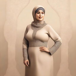 A high-quality digital art image featuring a mature Muslim woman with a curvaceous figure