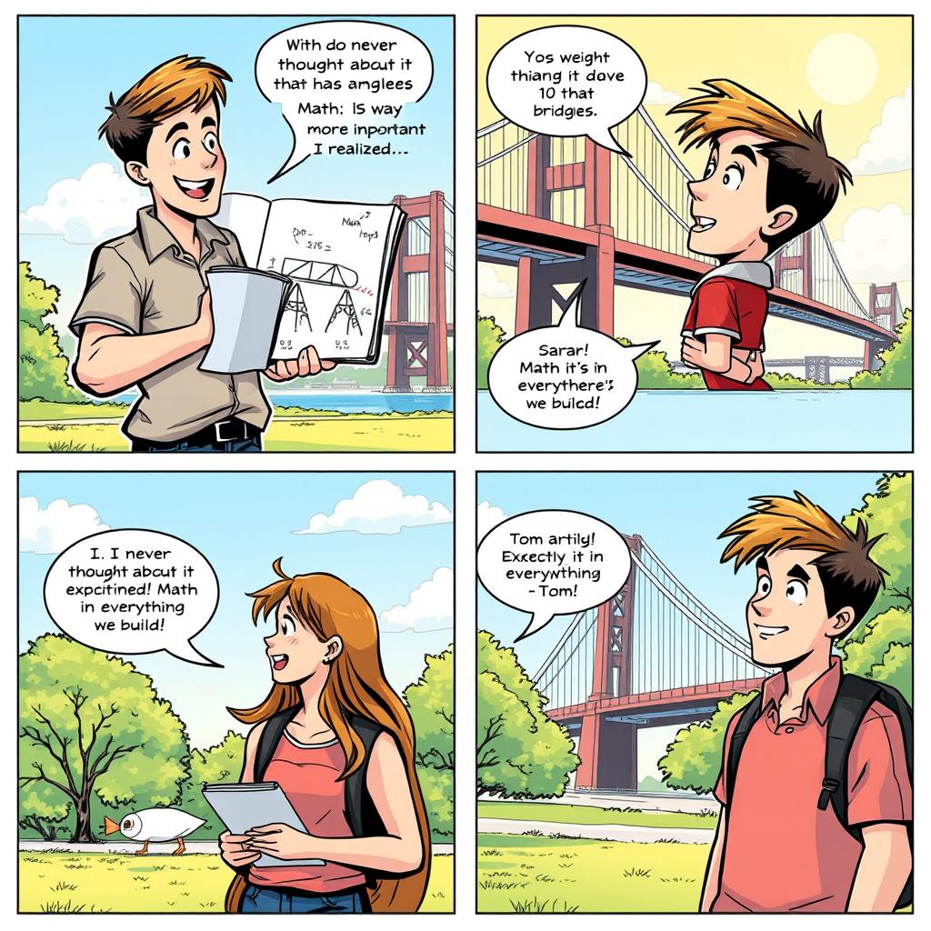 A vibrant and inspirational comic book panel sequence featuring Sarah and Tom in a sunny park setting