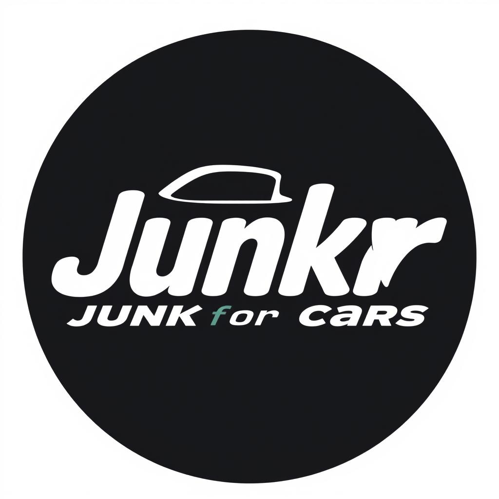 A creative and minimalist logo design for the 'Cash for Junk Cars' business, focusing on the style of the word 'Junkr'