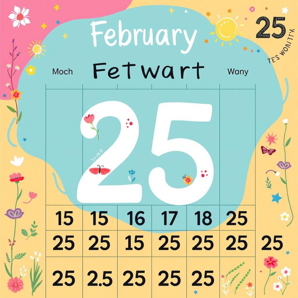 A large, artistic calendar design where every day of the month shows the date 'February 25'