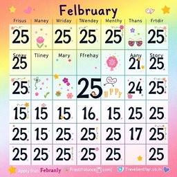 A large, artistic calendar design where every day of the month shows the date 'February 25'