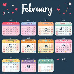 A whimsical calendar design for an entire year where every month is labeled 'February', and each day within the months reads '25'