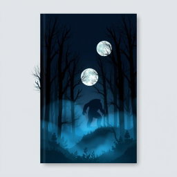 A book cover design featuring a cold forest at night illuminated by a full moon