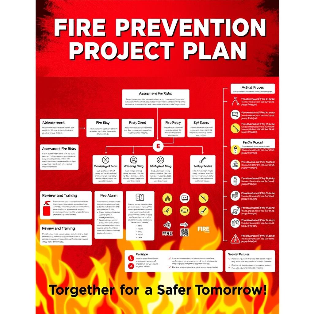 A comprehensive and visually engaging poster for a fire prevention project plan