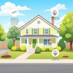 A charming illustration of a house designed for safety, showcasing features that minimize fire hazards
