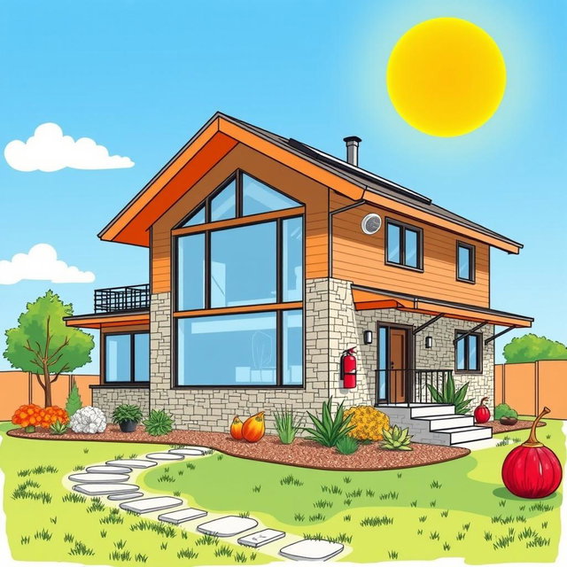 An artistic drawing of a modern house designed to minimize fire accidents
