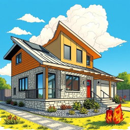 An artistic drawing of a modern house designed to minimize fire accidents