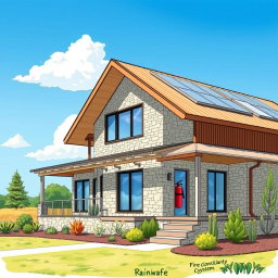 An artistic drawing of a modern house designed to minimize fire accidents