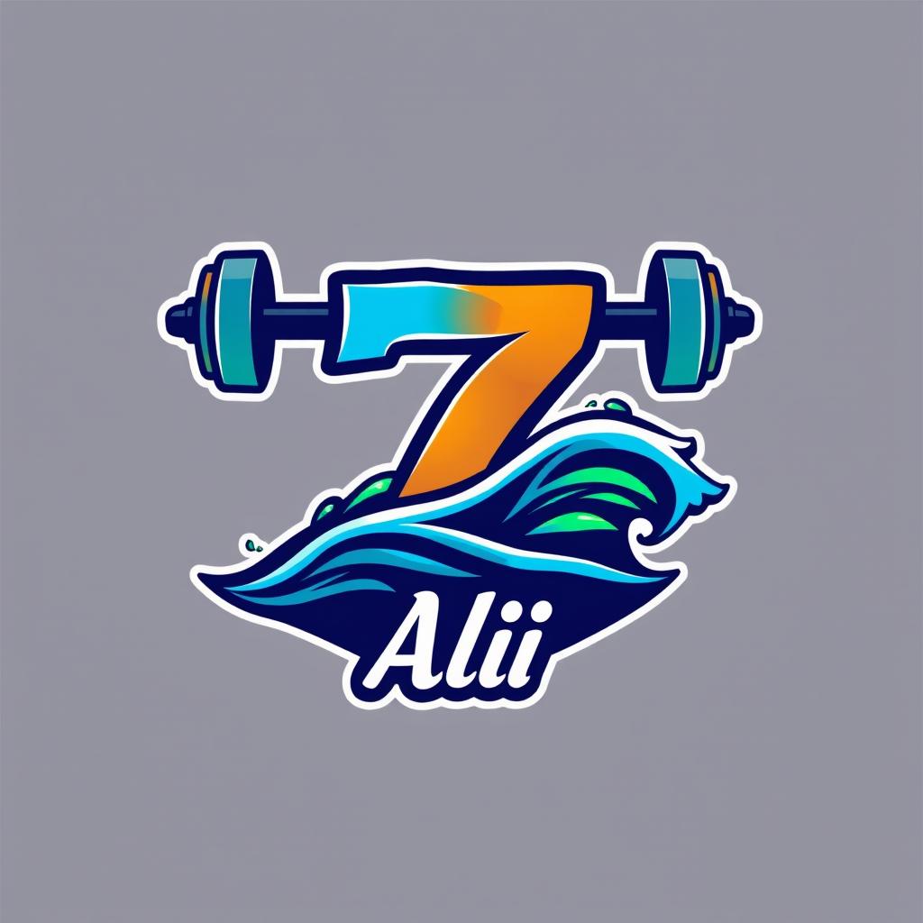 A modern and dynamic logo design that combines elements of CrossFit and swimming, featuring the number '7' incorporated creatively into the design