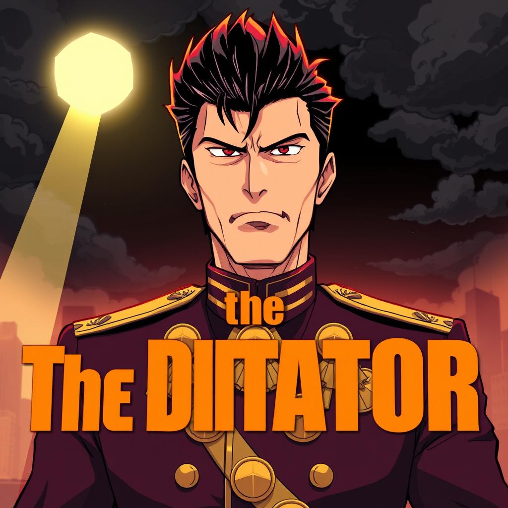 An anime-style illustration depicting a dictator character with a dramatic and imposing presence