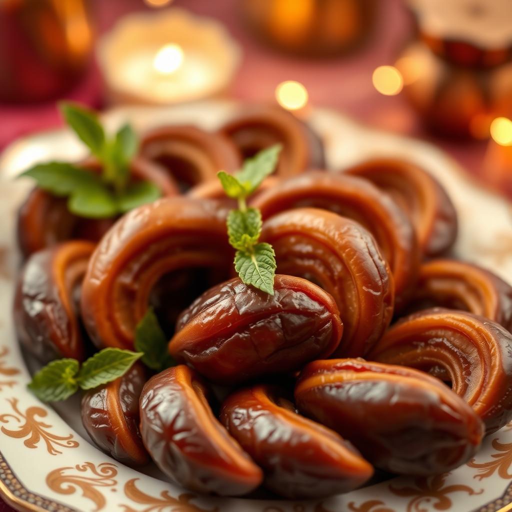 A beautiful arrangement of crescent-shaped dates, showcasing their rich, brown color and natural glossy texture