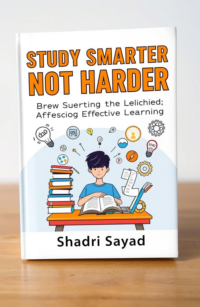 A visually engaging book cover design for a title called 'Study Smarter, Not Harder: The Science of Effective Learning'