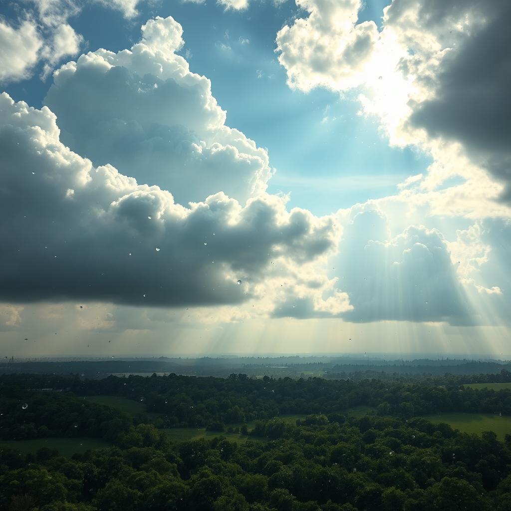 A stunning image capturing the phenomenon of water droplets in the sky, creating a magical and ethereal effect