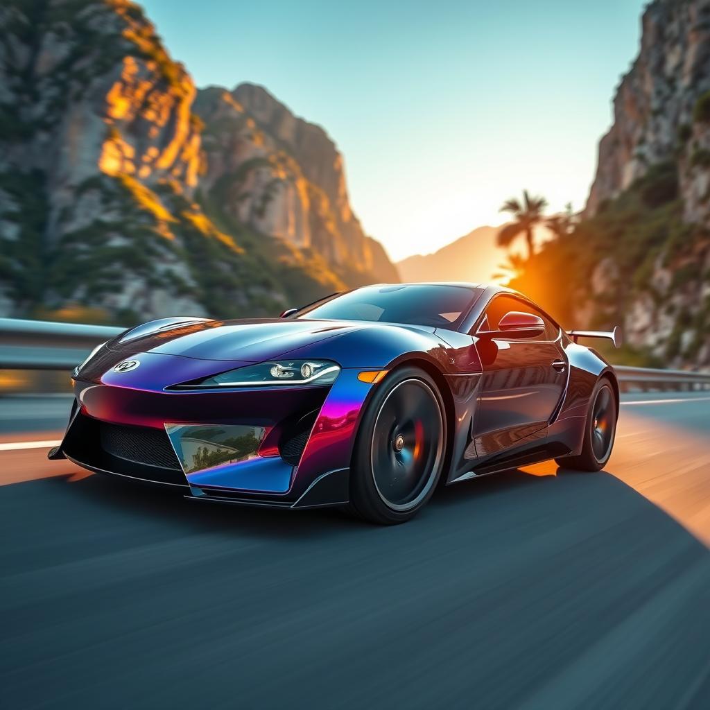 A stunning wallpaper featuring a sleek and sporty car in motion, showcasing its aerodynamic design, vibrant colors and glossy finish
