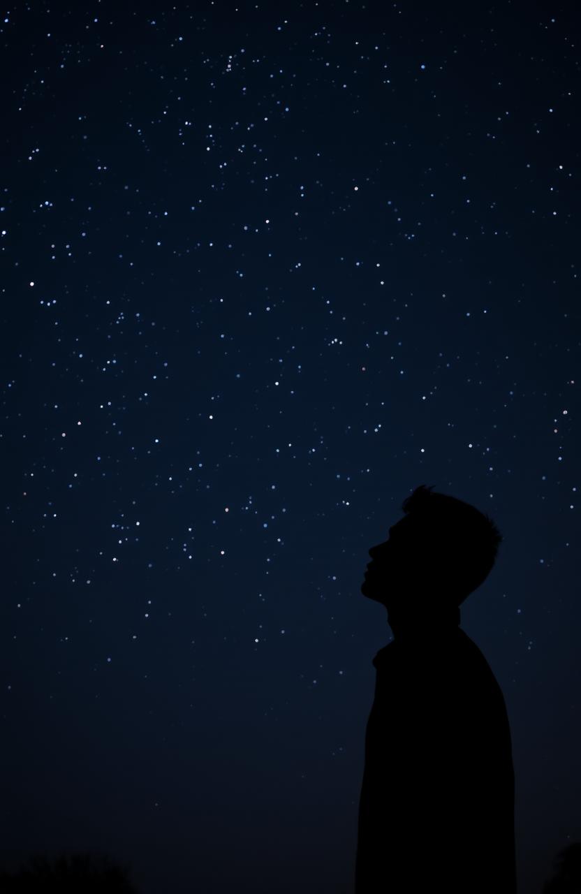 A sentimental void representing deep contemplation, featuring a silhouette of a man in the background gazing thoughtfully into the distance