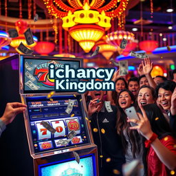 An exciting scene featuring a slot machine with the logo 'ichancy Kingdom 👑' beautifully decorated above it