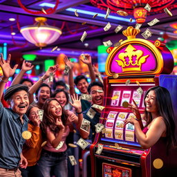 An exciting scene featuring a slot machine with the logo 'ichancy Kingdom 👑' beautifully decorated above it
