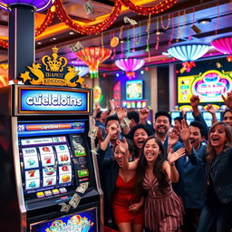 An exciting scene featuring a slot machine with the logo 'ichancy Kingdom 👑' beautifully decorated above it