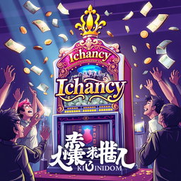 An illustration of an eye-catching betting machine, prominently featuring the logo 'Ichancy' with intricate details