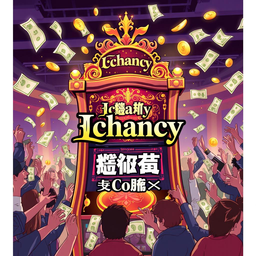An illustration of an eye-catching betting machine, prominently featuring the logo 'Ichancy' with intricate details