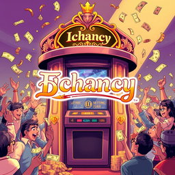 An illustration of an eye-catching betting machine, prominently featuring the logo 'Ichancy' with intricate details
